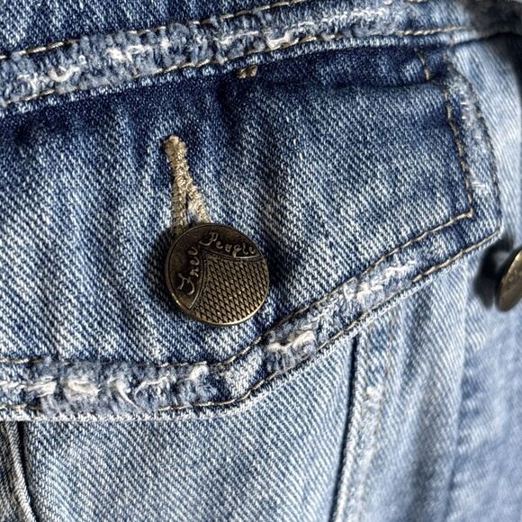 Free People Denim Distressed Hooded Jean /Knit Jacket Women's Size Medium - Picture 2 of 12